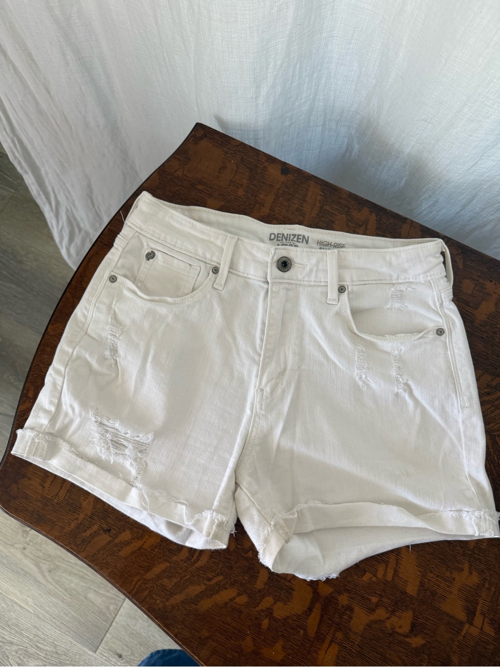 Denizen from Levi's White Distressed High-Rise Jean Shorts